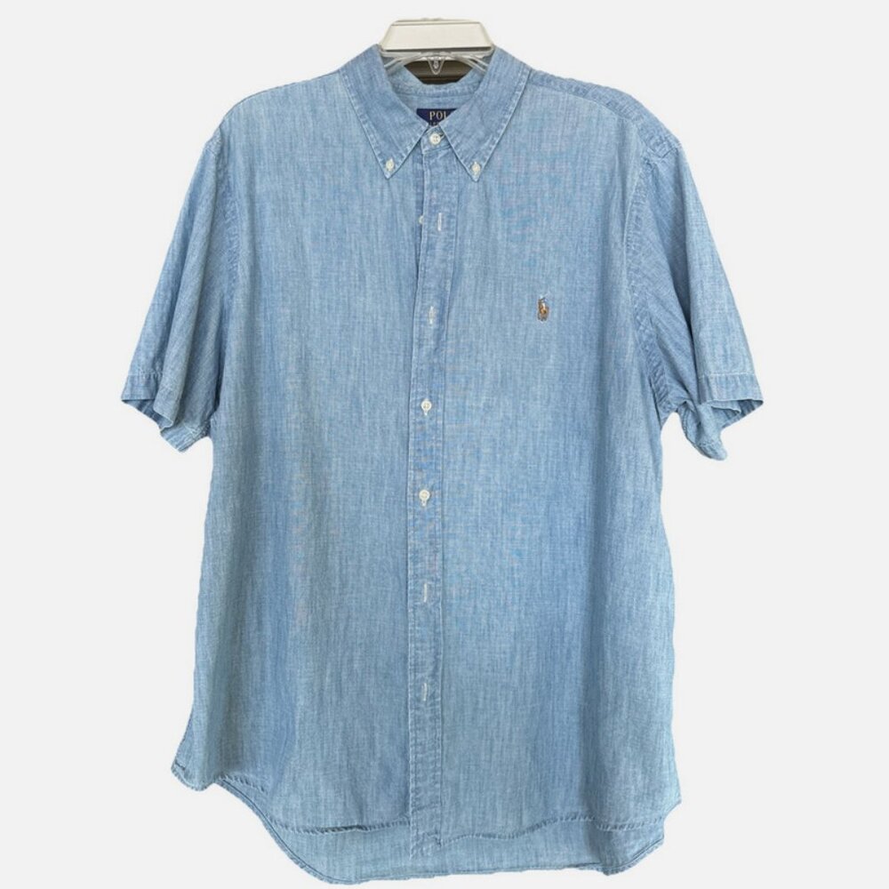 Polo Ralph Lauren Mens XL Chambray Short Sleeve Button Denim Flesh Pony Preppy